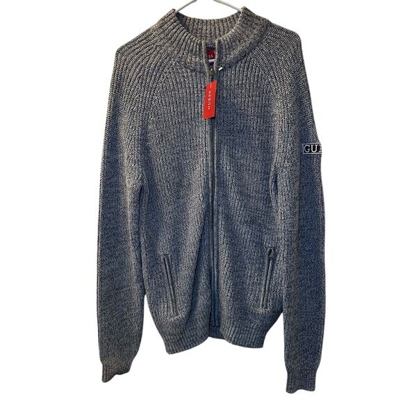 Guess Gabriel Mock Neck Knit Sweater Men's Size Medium Full Zip Marled Grey NEW - Picture 1 of 8